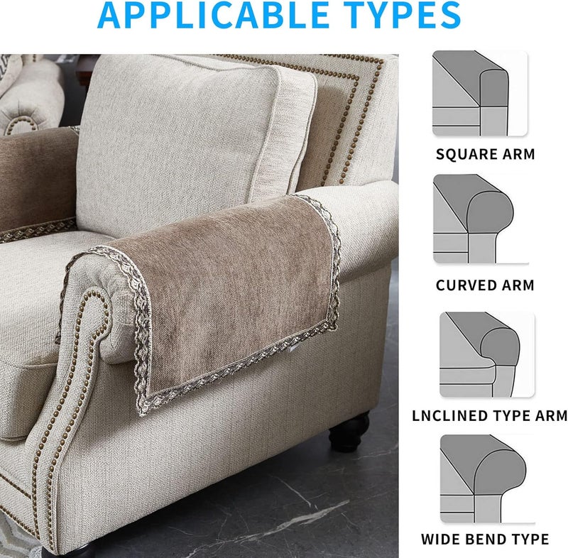 MINJIATEX Couch arm Covers,Non-Slip lace Sofa arm Covers Set of 2 Washable Sofa armrests Covers for Living Room Recliner Chair arm Cover Protectors for Leather Sofa armrest slipcover (HZW-Brown) - Image 5